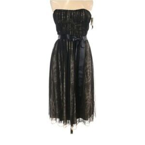 David Meister Strapless Cocktail Lace Layered Dress Cocktail Party Dinner Black